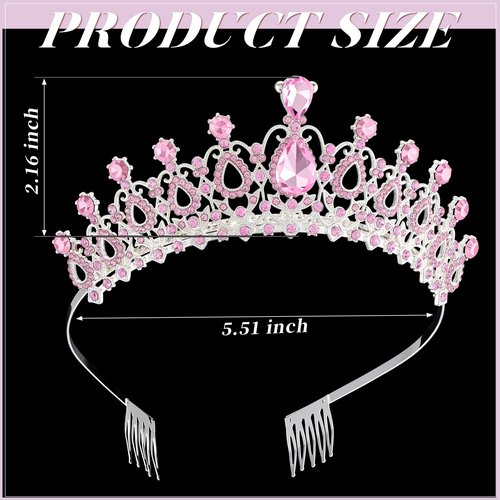 Loetere 12 Pcs Crystal Tiara and Princess Crown with Comb Crown Rhinestone Women Tiara Headpiece Queen Hair Accessories for Birthday Party Wedding Prom Halloween Cosplay Costume(Pink)