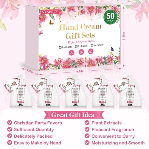 50 Sets Christian Hand Cream Gifts, Christian Gifts for Women, Bible Hand Lotion for Christian Party Favors with Prayer Cards, Bible Verse Prayers Religious Gifts for Women, Birthday Graduation Gifts
