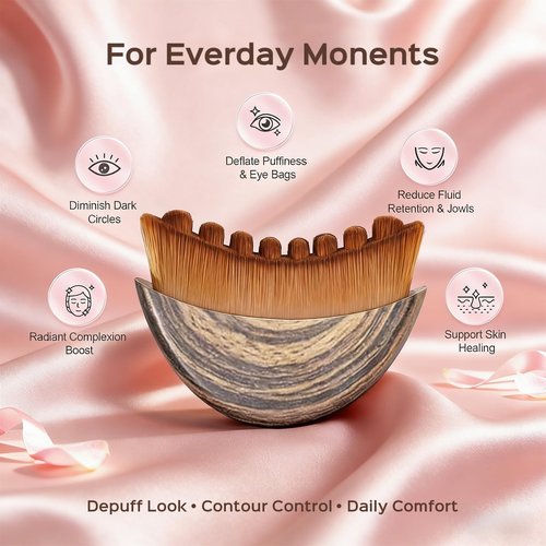2PCS Lymphatic Contour Face Brush, Soft Facial Drainage Massager Tool for Face & Neck Lifting, Jawline Chin Sculpting, De-Puff Dry Brushing, Gua Sha Brush, Curved Ergonomic Design (Brown, 2-Pack)