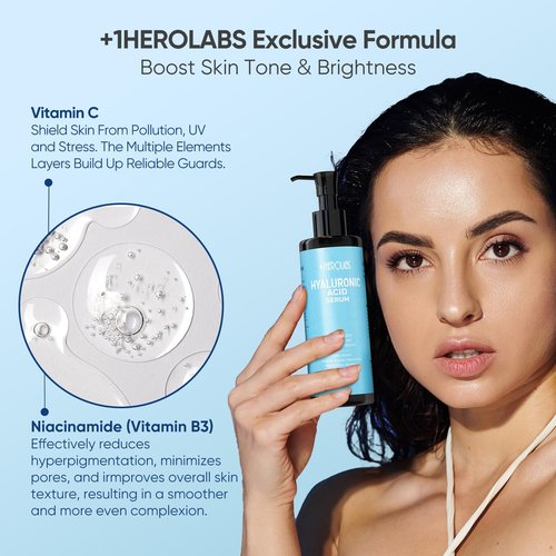 +1Herolabs Hyaluronic Acid Serum for Face with Vitamin B5, C, E & Niacinamide, Hydrating & Plumping Face Serum for Sensitive Skin, Fragrance-Free 8.45 Fl Oz