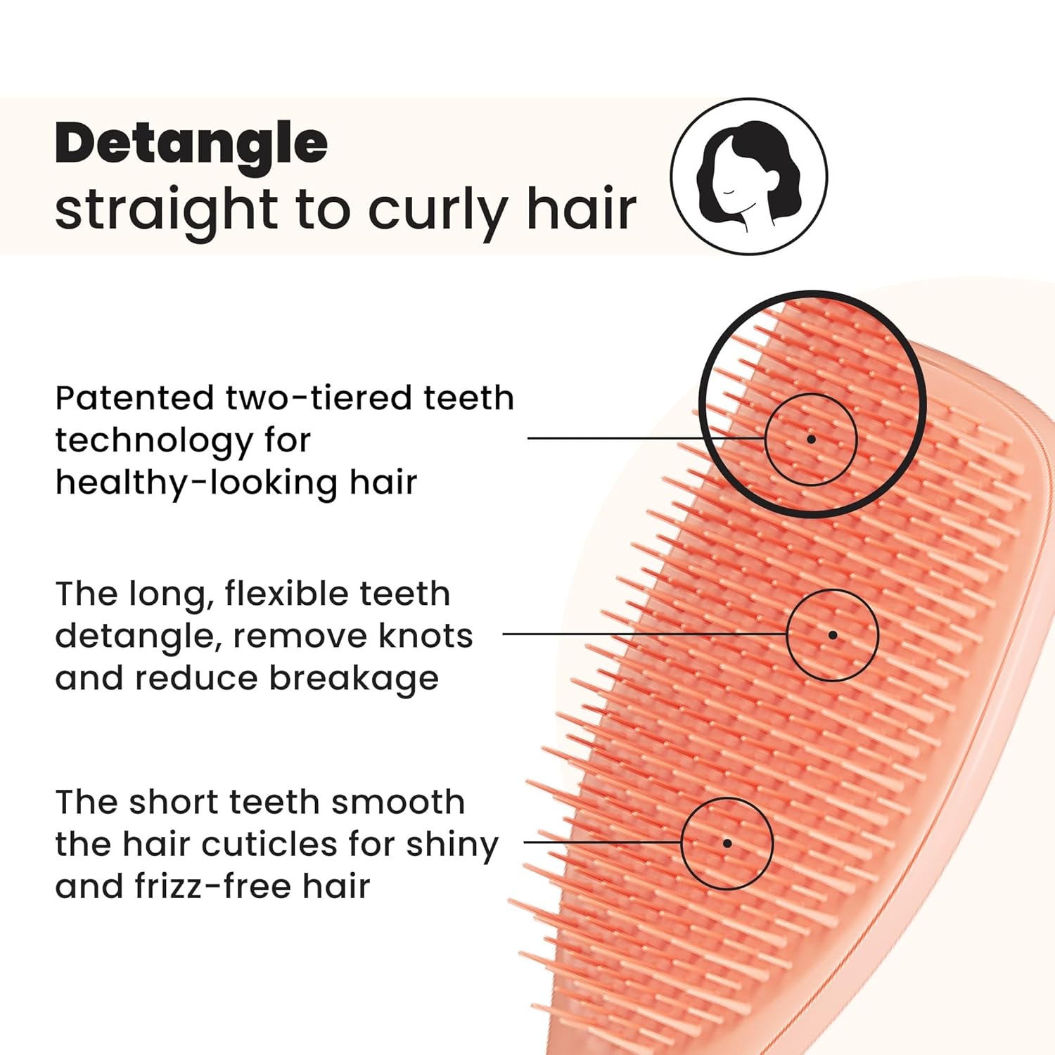 Tangle Teezer Ultimate Detangler Brush - Eliminates Knots & Reduces Breakage for Wet & Dry Hair | Apricot