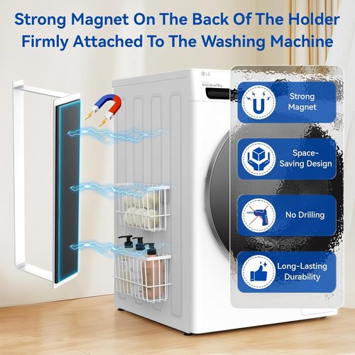 Skiennix Magnetic Dryer Ball Holder - Laundry Room Organization & Storage - White Lint Bin & Organizer