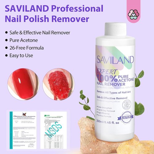 SAVILAND Pure Acetone Nail Polish Remover Kit - Fast & Easy Gel Polish Removal with Tools & Cuticle Oil | 8.45 FL Oz