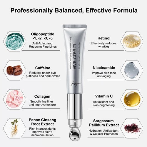 Multi-Peptide & Retinol Eye Cream,Electric Massage Eye Cream With Caffeine,Niacinamide,Vitamin C & for Dark Circles, Puffiness Puffy Bags & Wrinkles ，Anti-Aging Eye Cream for Fine Lines, 0.7 fl.oz