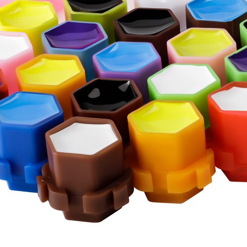 Linetion Tattoo Ink Caps Cup for Tattooing Honeycomb Shape Spliceable Anti-Rollover Spill,Eco-Friendly Non Fade Material,Large Inner Size 0.63 * 0.75 inch(W*H),200pcs Pack (Mix Color)