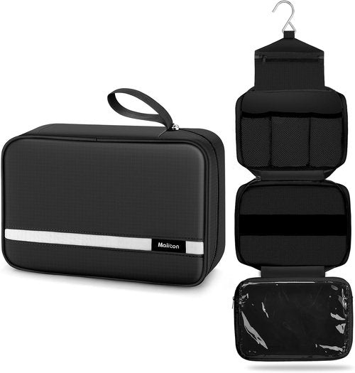 Maliton Toiletry Bag - Waterproof Travel Organizer for Men & Women | Large Hanging Design, 4 Compartments (Black)