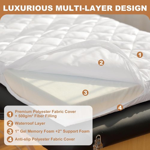 Skiennix Gel Memory Foam Lash Bed Topper Set - Waterproof Fluffy Pillow Cover | 3.2 Inch Spa Massage Table Topper & Face Rest Cover