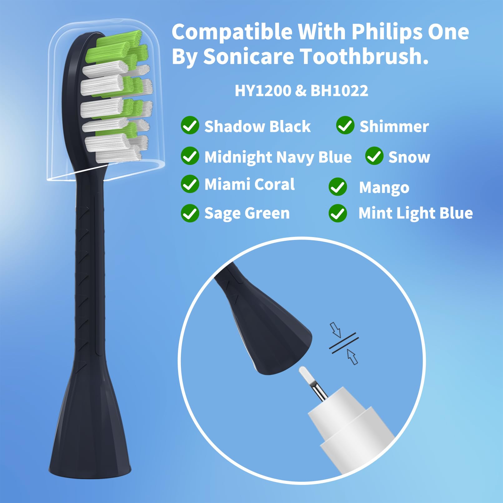 YMPBO Toothbrush Replacement Heads Compatible with Philips One Series Sonicare Battery Toothbrush HY1100/04 BD1002/AZ, 10 Pack Replacement Heads, Soft Bristles, NavyBlue