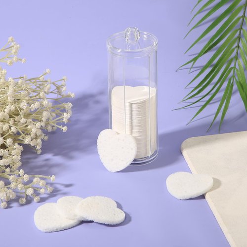 120pcs Facial Sponges, Compressed Facial Sponges with Container Heart Shape Face Sponges Sponge Pads for Face Cleaning Removing Makeup Exfoliating (White)