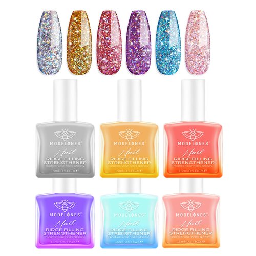 modelones Glitter Gel Nail Strengthener and Growth Clear Nail Polish Scented Nail Repair for Damaged Nails Hardener Extra Strong and Growth for Women Nail Care Natural Concealer Foundation
