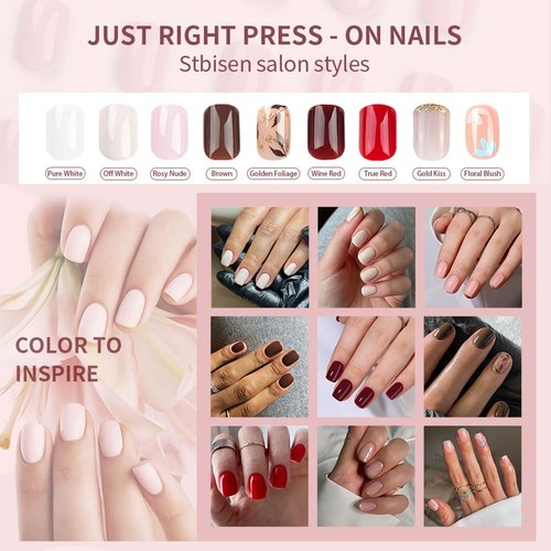 Skiennix Dark Brown Press-On Nails - Short Square Soft Gel with Gold Leaf Accents & Glitter | 30PCS Reusable Kit
