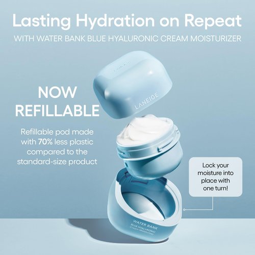 LANEIGE Water Bank Blue Hyaluronic Cream Moisturizer Mini: Hydrating Korean Face Cream with Squalane & Ceramide for Skin Barrier Support, Dermatologist-Tested