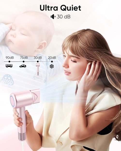 Skiennix High-Speed Ionic Hair Dryer - Low Noise, Compact Design with Magnetic Diffuser for Curly Hair