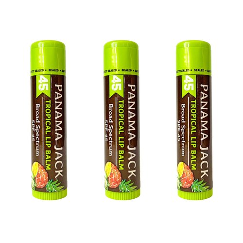 Panama Jack Sunscreen Lip Balm - SPF 45 Broad Spectrum Protection for Dry Lips | Tropical Flavor, Pack of 3