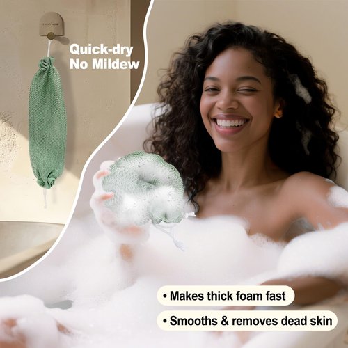 African Net Sponge Authentic-4 Packs African Exfoliating Net Sponge,Bath Sponges for Shower,42 inch Long for Normal to Sensitive Skin, for Daily use, Body Exfoliator Shower (Green,Pink,Blue,Grey)