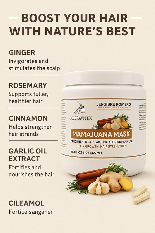 Kleravitex Mamajuana Hair Mask - Deep Conditioning Treatment with Ginger & Rosemary - 60 OZ Paraben & Sulfate Free for Damaged Hair Growth