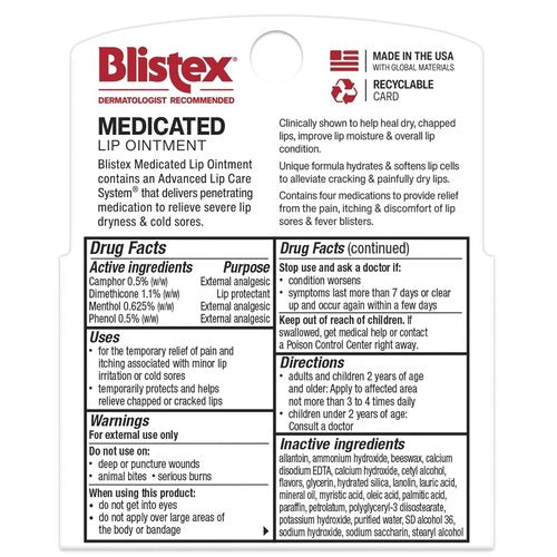 Blistex Medicated Lip Ointment - Relieves Cold Sores & Heals Chapped Lips | 0.21 Oz Tube, 3 Count