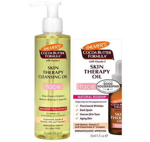 Palmer's Face Oil + Facial Cleanser Oil, Cocoa Butter with Vitamin E & Rosehip Fragrance Skin Care Bundle, Includes 1 Cleansing Oil to Clean & Brighten Skin (6.5 fl oz) and 1 Facial Oil (1 fl oz)