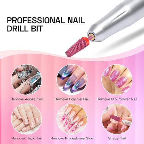 5-in-1 Nail Drill Bit Carbide: 3/32" Shank Nail Bits Quickly Remove Gel, Acrylic, Hard Gel Perfect for Debulking, Shaping Nails, Sealing Cuticles & Removing Rhinestones Left and Right Handed