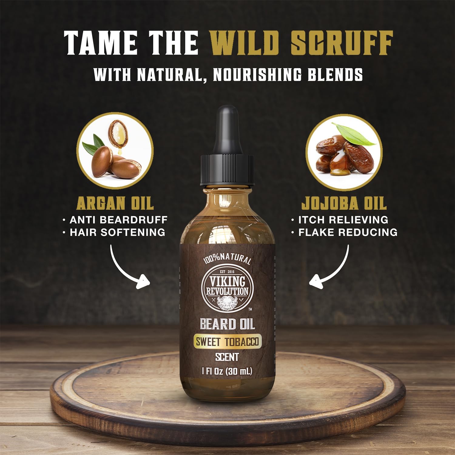 Viking Revolution Sweet Tobacco Beard Oil - Natural Argan & Jojoba Oil Softener | Moisturizes & Strengthens (1 Pack)