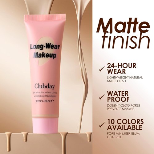 Regine Switzerland Long-Wear Liquid Foundation - Pore Minimizer & Sebum Control, Oil-Free Matte Finish, 37ml