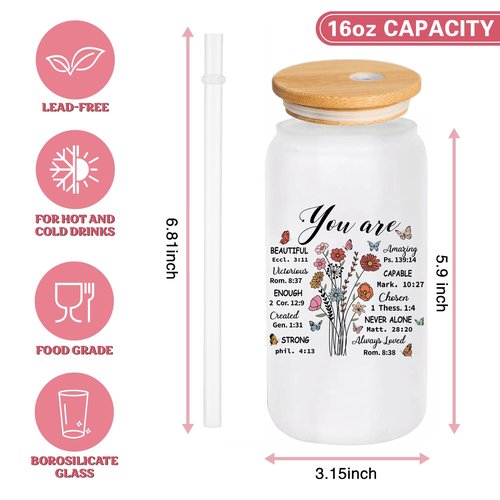 4MELLY Christian Gift for Women Faith Religious Gifts Birthday Mothers Day Gifts for Women Mom Sister Best Friends Wife Coworkers-Inspirational Verse Glass/Makeup Bag