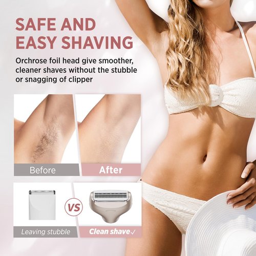 Orchrose Electric Razor for Women 2-in-1: Painless Rechargeable Shaver for Face Legs Underarms and Bikini Area – Travel Lock