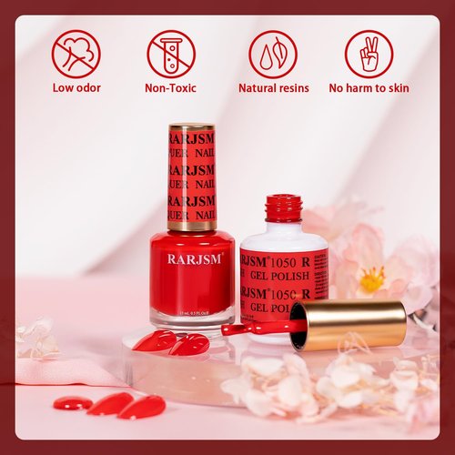 RARJSM Red Gel Nail Polish Set - Bright Red Air Dry Lacquer & Opaque Gel for DIY Nail Art | 15ml