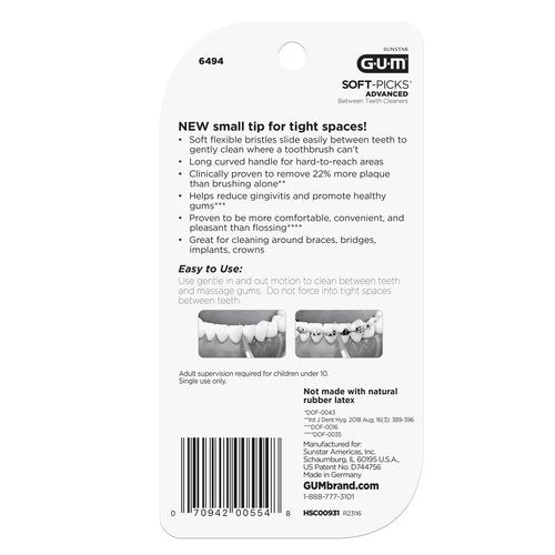 GUM Soft-Picks Advanced- Tight, Easy to Use Dental Picks for Teeth Cleaning and Gum Health, Disposable Interdental Brushes with Convenient Carry Case, Dentist Recommended Dental Picks, 60ct(3pk)