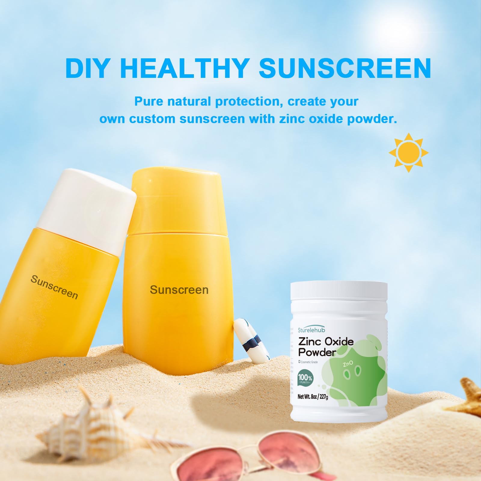Zinc Oxide Powder, 8OZ 100% Purity, Non-Nano and Uncoated, Cosmetic Grade, Zinc Oxide Powder for DIY Sunscreen