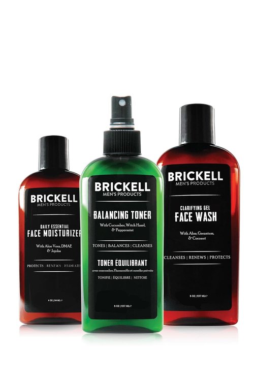 Brickell Men's Daily Face Cleanse - Oily Skin Gel Wash, Alcohol-Free Toner & Moisturizer | Natural & Organic