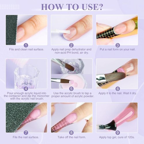 SAVILAND Acrylic Nail Kit - Professional Beginner Set with Clear, White & Pink Powder, 100 Nail Forms
