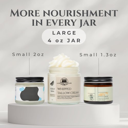 100% Grass Fed Beef Tallow For Face & Skin - All Natural Tallow Face Cream - Whipped Moisturizer Lotion - Made in USA - 100% Organic Oils - Lrg 4 Fl Oz - Eldest Balm (Orange, Vanilla & Frankincense)