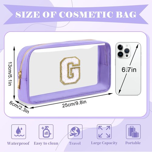 UIXIZQ Personalized Initial Letter Makeup Bag - Clear Nylon & PVC Cosmetic Zipper Bag | Travel Toiletry Organizer for Teens & Women, Monogrammed Gift