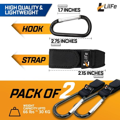 Skiennix Black Baby Stroller Hooks - Durable Multipurpose Clips for Diaper Bags | 2 Pcs Set
