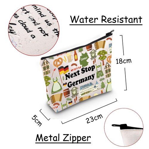 JXGZSO Germany Trip Gift Next Stop Cosmetic Zipper Bag Travel Pouch Vacation Makeup Bag Tourist Gift