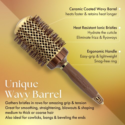 Olivia Garden NanoThermic PowerGrip Thermal Round Hair Brush - Not Electrical - Ceramic Blowout Brush for Medium to Thick Hair, 2 1/8 inch