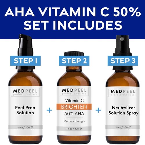 Medpeel Chemical Peel Kit - 50% AHA & Vitamin C Brightening Treatment | Medium Strength, 1oz/30ml (Set of 3)