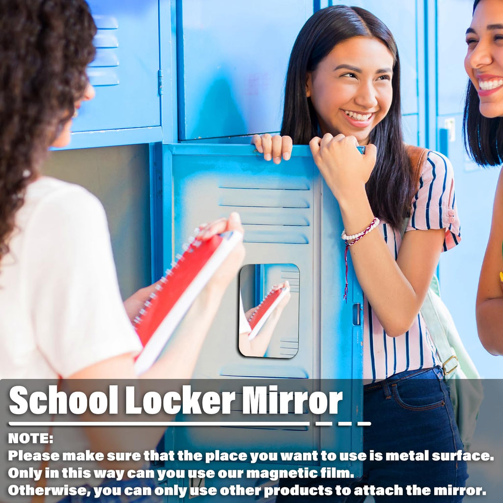 [2 Pack] 4x6 inch Magnetic Locker Mirror, Small Frameless Real Glass Mirror with Magnetic Backing, HD Reflection, Polished Safety Edges for School, Gym, Fridge & Toolbox