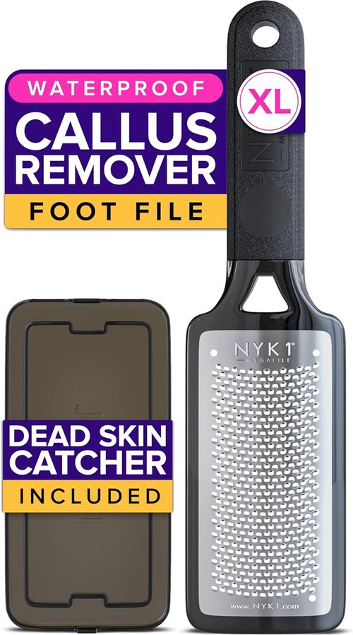 NYK1 Megafile Foot Callus Remover - Rustproof XL Size with Skin Catcher | High-Performance Wet & Dry Use Scrubber