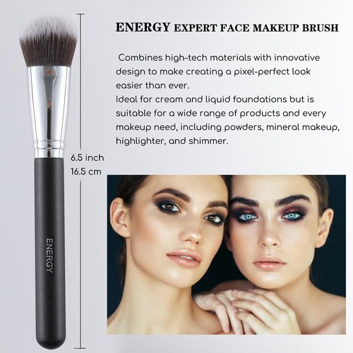 ENERGY Foundation Brush for Liquid Makeup Professional Vegan Makeup Brush for Foundation,Powder,Contour,Bronzer Blending Contouring Dense Soft Face Brush Black 200