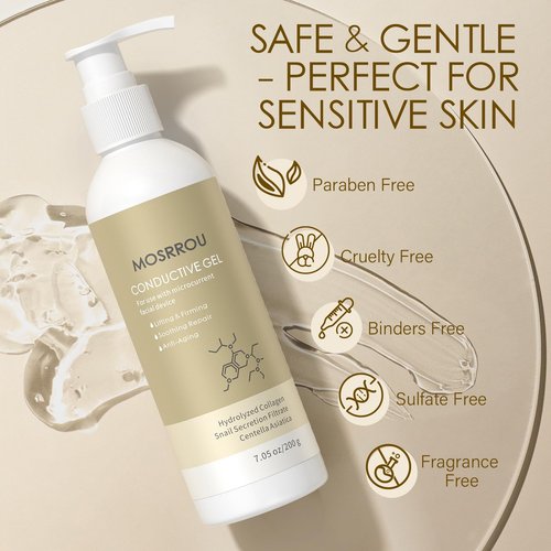 MOSRROU Microcurrent Conductive Gel Hydrating Collagen Leave-On Primer for Face Conductivity Gel with Hyaluronic Acid Snail Mucin Centella Asiatica Fragrance-Free Paraben-Free Work with Facial Device