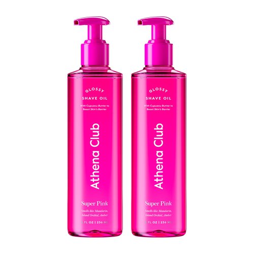 Athena Club Shave Oil for Women, Hydrating Pre-Shave Oil with Jojoba and Avocado Oils, Smooth Glide for Sensitive Skin, Super Pink Scent, 8 fl oz, Pack of 2