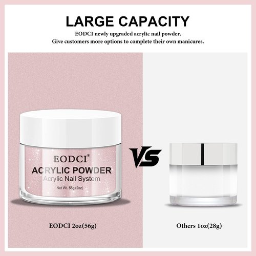 EODCI Glitter Pink Acrylic Powder - 56g/2oz Acrylic Nail Cover Powder for Nail Extension, Professional Nail Design, Sculpting, and Nail Building - Salon-Quality Acrylic Nail Supplies