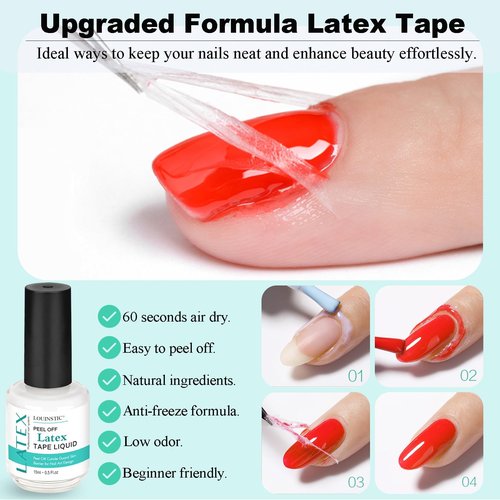 LOUINSTIC 3-in-1 Gel Nail Remover Kit – Gel Nail Polish Remover, Liquid Latex Peel-Off Tape, Cuticle Oil for Nails & Manicure Tools – Acetone-Free, Low Odor, Removes Gel in 2–5 Min, No Foil