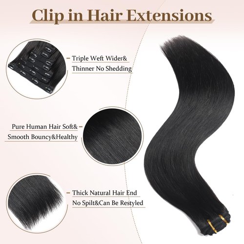 Sisily Clip in Hair Extensions Real Human Hair,18 inch 70g, Natural Straight Human Hair Clip in Extensions for Black Woman, Soft Straight 7pcs Per Set with 16 Clips