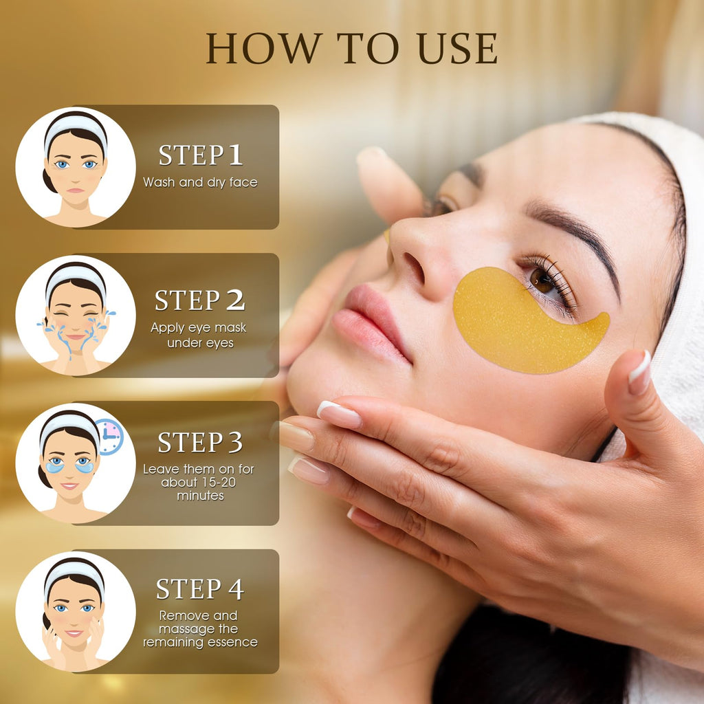 YOYORY Under Eye Patches Masks - 24K Gold Eye Patch for Dark Circles & Puffy Eyesg,Fine Lines,Eye Bags, Wrinkle,Contains Caffeine and Collagen, Hydration for Women and Men, (60 Pcs) Gold