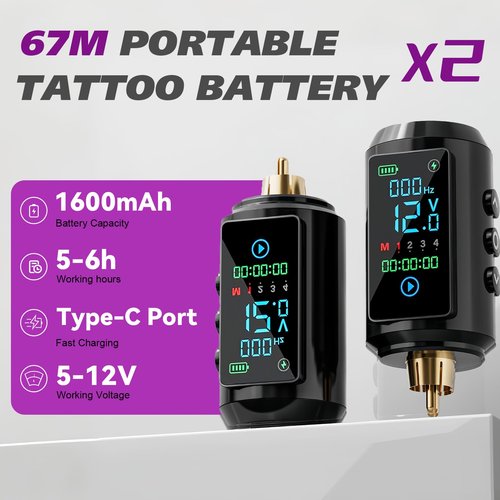 2 PCs 1600mAh Tattoo Batteries Tattoo Gun Kit - Wireless Tattoo Machine Kit, 20 Tattoo Cartridge Needles, Tattoo Ink Set, Full Tattoo Supplies for Beginners and Artists
