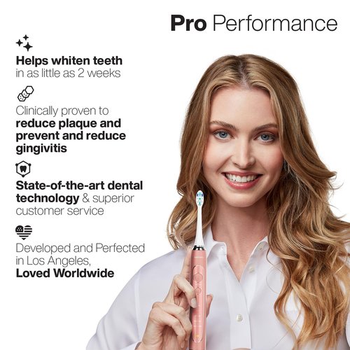 Aquasonic Vibe Series PRO – Ultra-Whitening Electric Toothbrush – 5 Modes & Smart Timers – Premium Travel Case & 6 Proflex Brush Heads – ADA Accepted Toothbrush (Rose Gold)