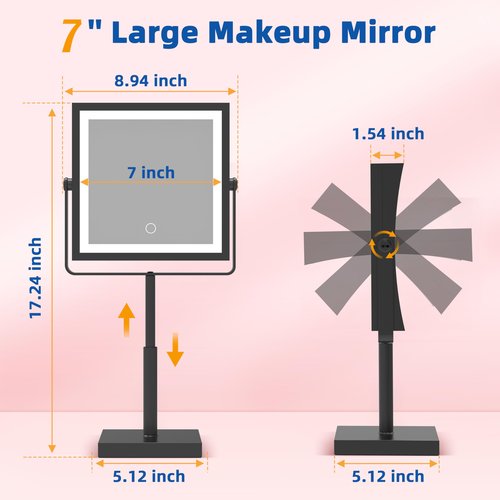 Ruacq Makeup Mirror with Lights, 4000mAh Rechargeable Magnifying Mirror with Light, 1X/10X, Height Adjustable Bathroom Vanity Mirror, 3 Colors, Adjustable Brightness (Matte Black)